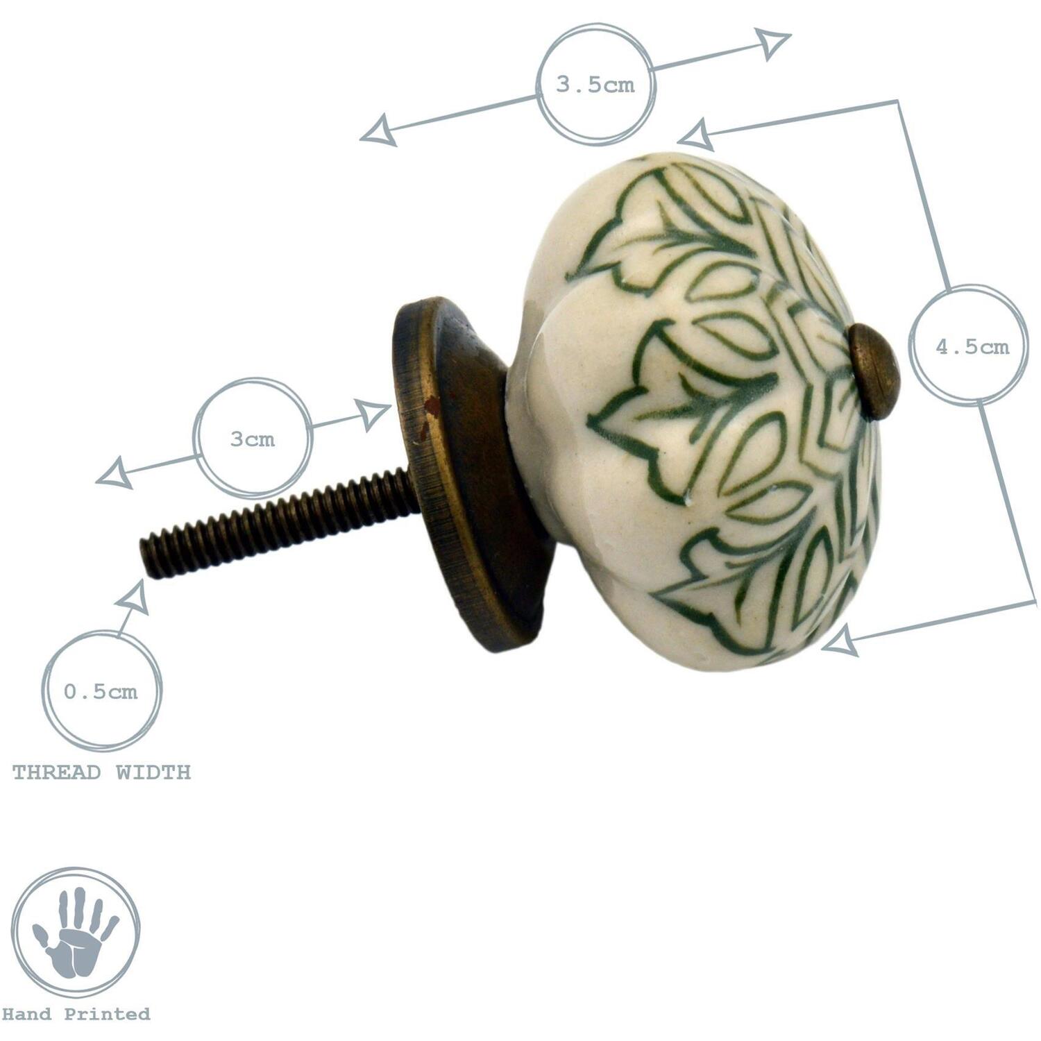 Nicola Spring Floral Ceramic Cabinet Knobs - Pack of 24 in Dark Green | Size: 1000mm x 500mm