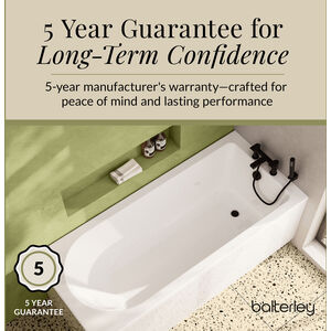 Balterley Modern Single Ended Straight Shower Bath with Leg Set, 1600mm x 700mm