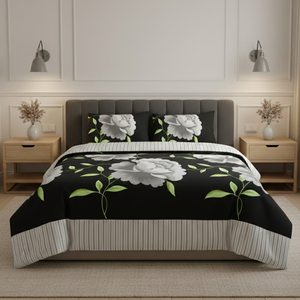 Reversible Floral Duvet Set Elegant Flower Stripe Pattern Bedding for Home Decor