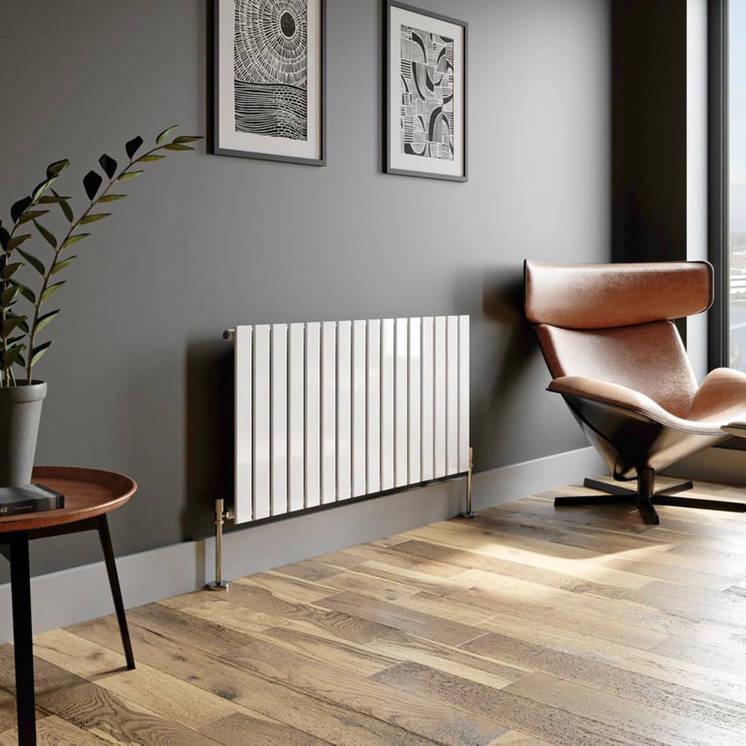 Temprazo Horizontal Single Flat Panel Designer Radiator - 600 X 605Mm White - White / 600Mm / 1215Mm / 52Mm
