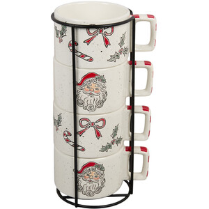 Set of 4 Jolly Santa Stacking Mugs