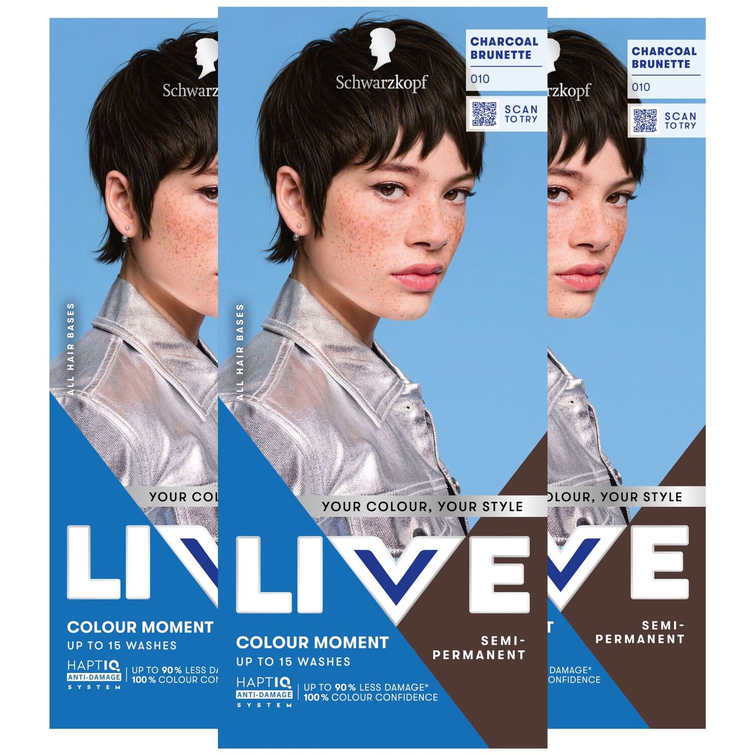 Schwarzkopf (Pack Of 3) Live Hair Dye Semi-Permanent 010 Charcoal Brunette Colour Gloss Diy - Image 2