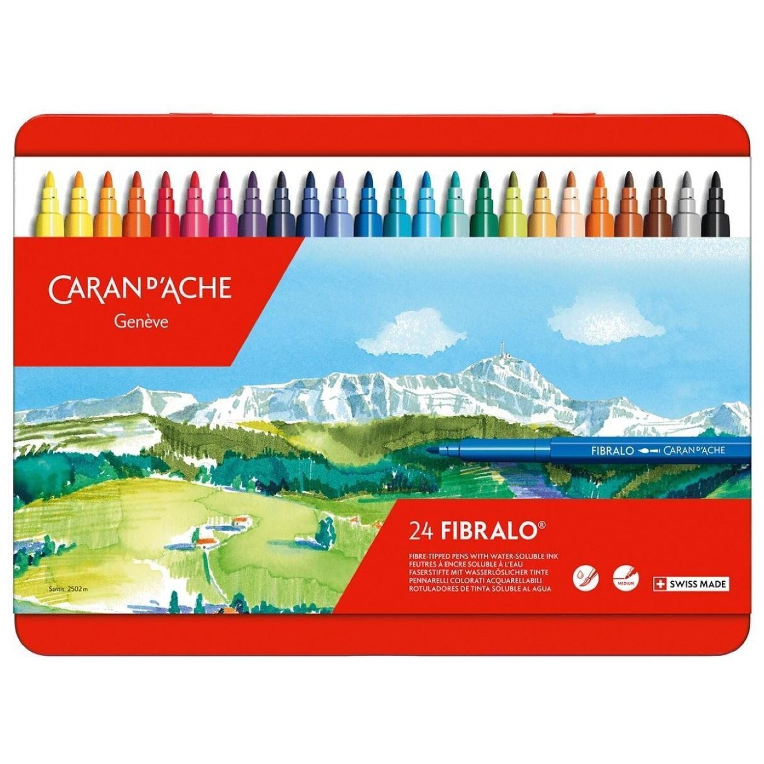 Caran d'Ache Fibralo 24 Fibre Tipped Felt Pens Artist Color Marker Metal Tin Set - Image 3