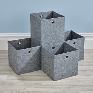 Grey Felt / Felt Home Source Pack of 4 Cube Canvas Fabric Storage Insert Boxes shot 17033574