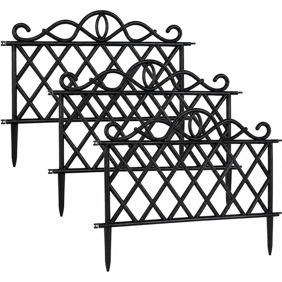 3 Pack Black Garden Border Fence 48x35cm UV Resistant Plastic Lawn Edging