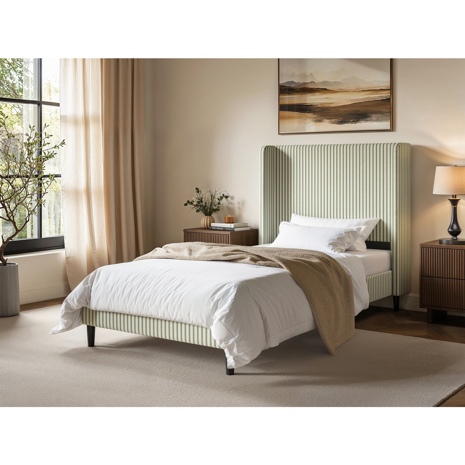 Solace+Co Green Jovanna Bed With Winged Headboard - Single - Image 2