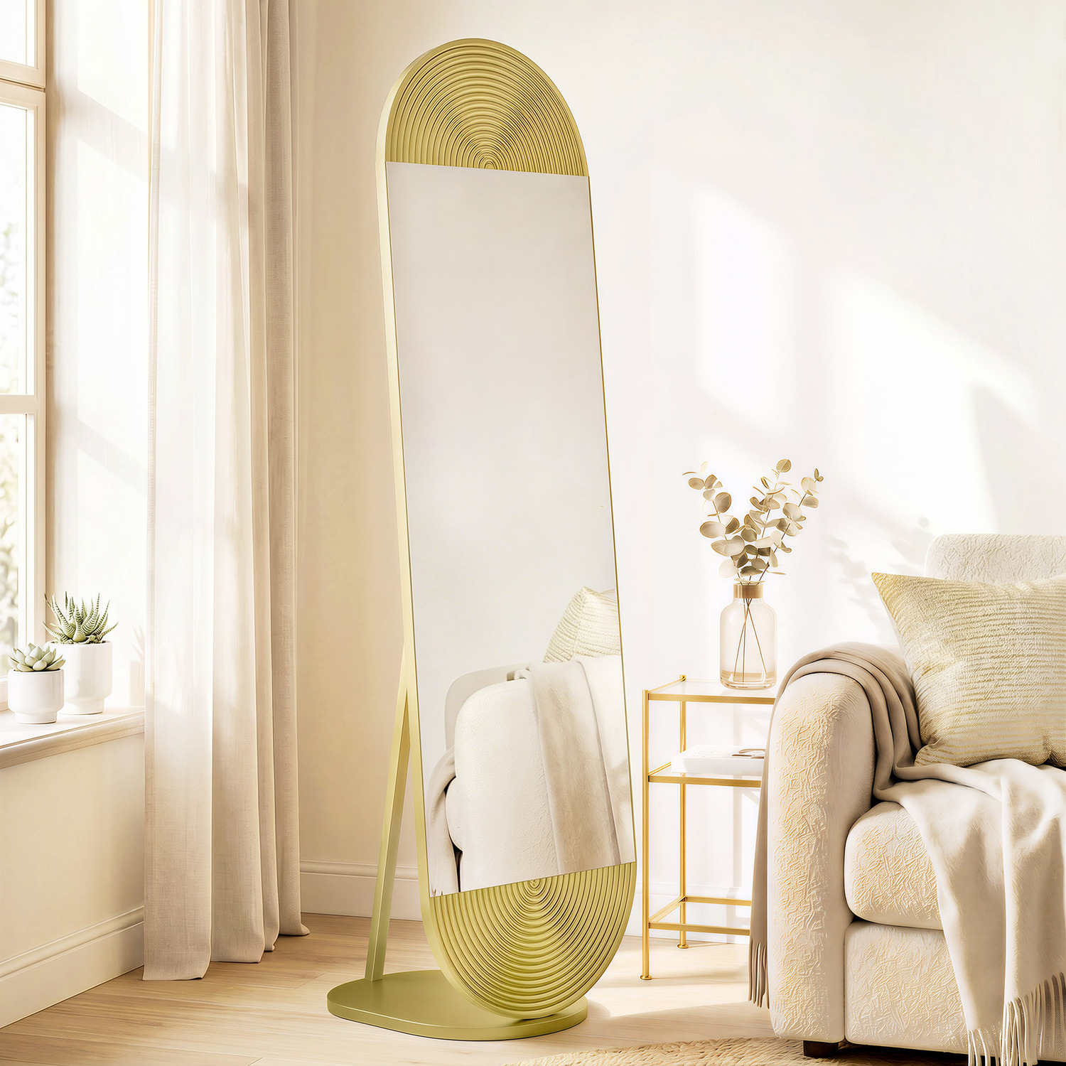 Image of HOMCOM Wavy Full Length Mirror with&hellip;