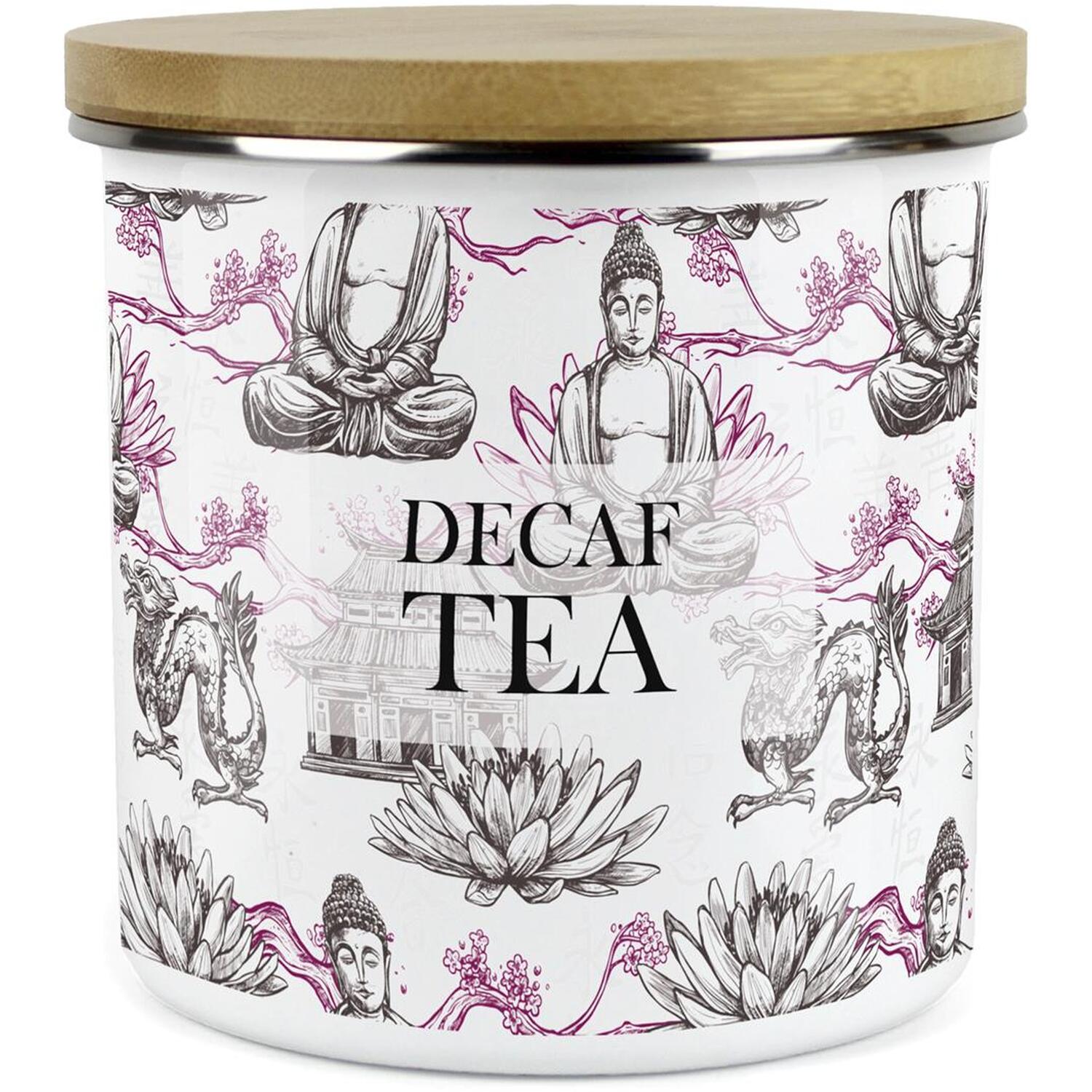 B&Q - Asian Scenes Decaf Tea CanisterWhite Metal Enamel Kitchen Food Storage Container - Image 2