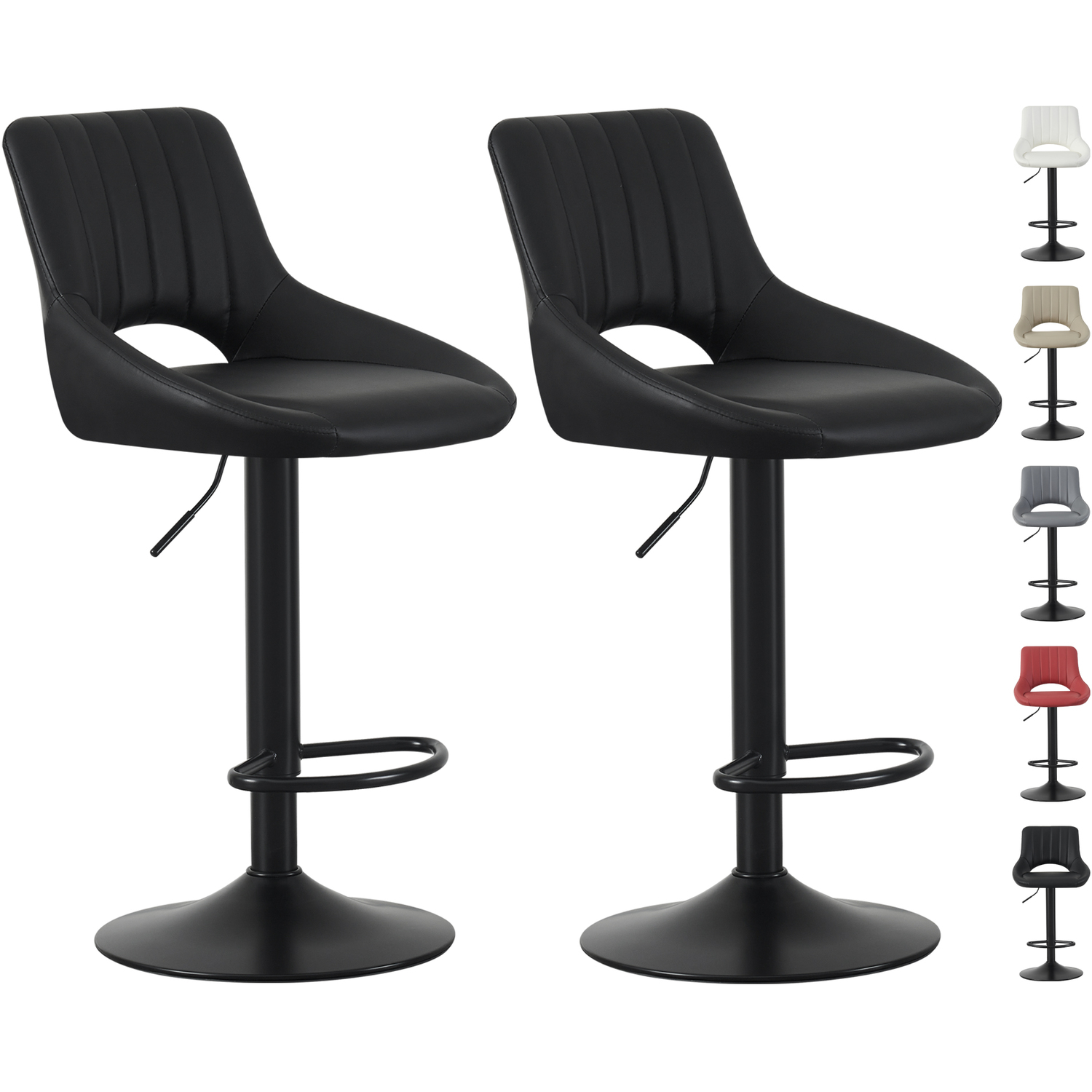 Mcc Direct Set Of 2 Height Adjustable Bar Stools Stella - Black Faux Leather - Black