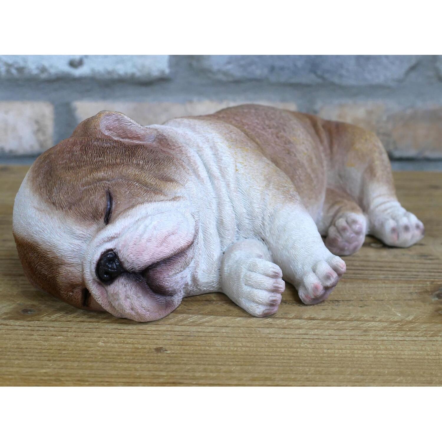 Sleeping English Bulldog Ornament Lifelike Puppy Garden Statue Dog Decor Gift - Image 4
