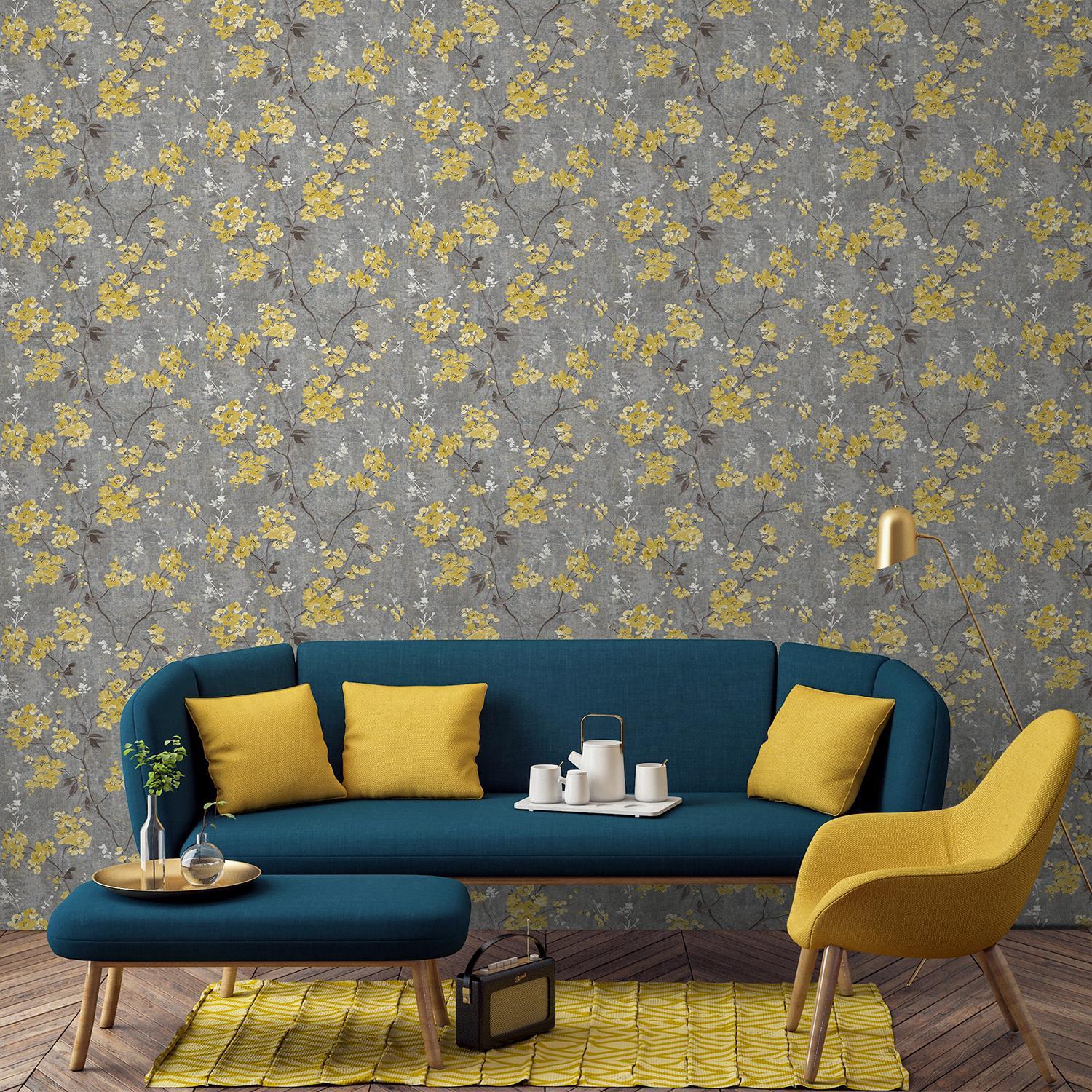 Sophie Laurence Charcoal & Ochre Floral Paste The Wall Wallpaper 1964010 - Grey - Image 4