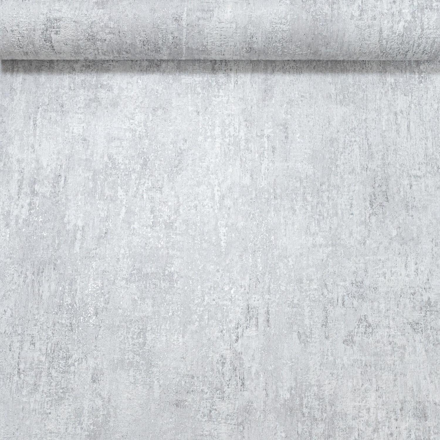 B&Q -  Plain Grey Concrete Effect Wallpaper Textured Distressed Silver Metallic Vinyl - Image 4