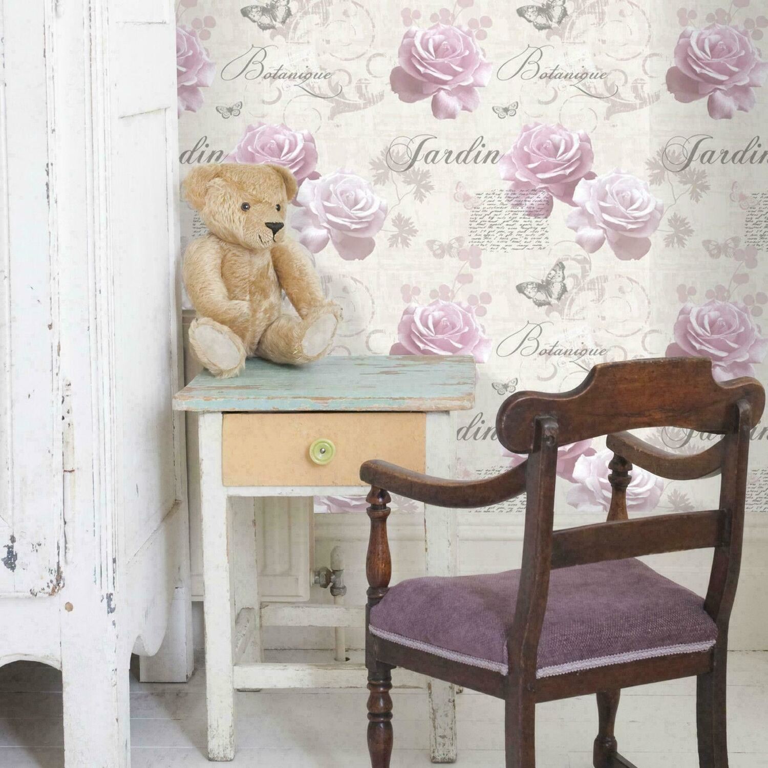 Muriva Botanical Garden Vintage Floral Wallpaper Soft Pink Butterfly Handwriting 127502 - Pink - Image 4