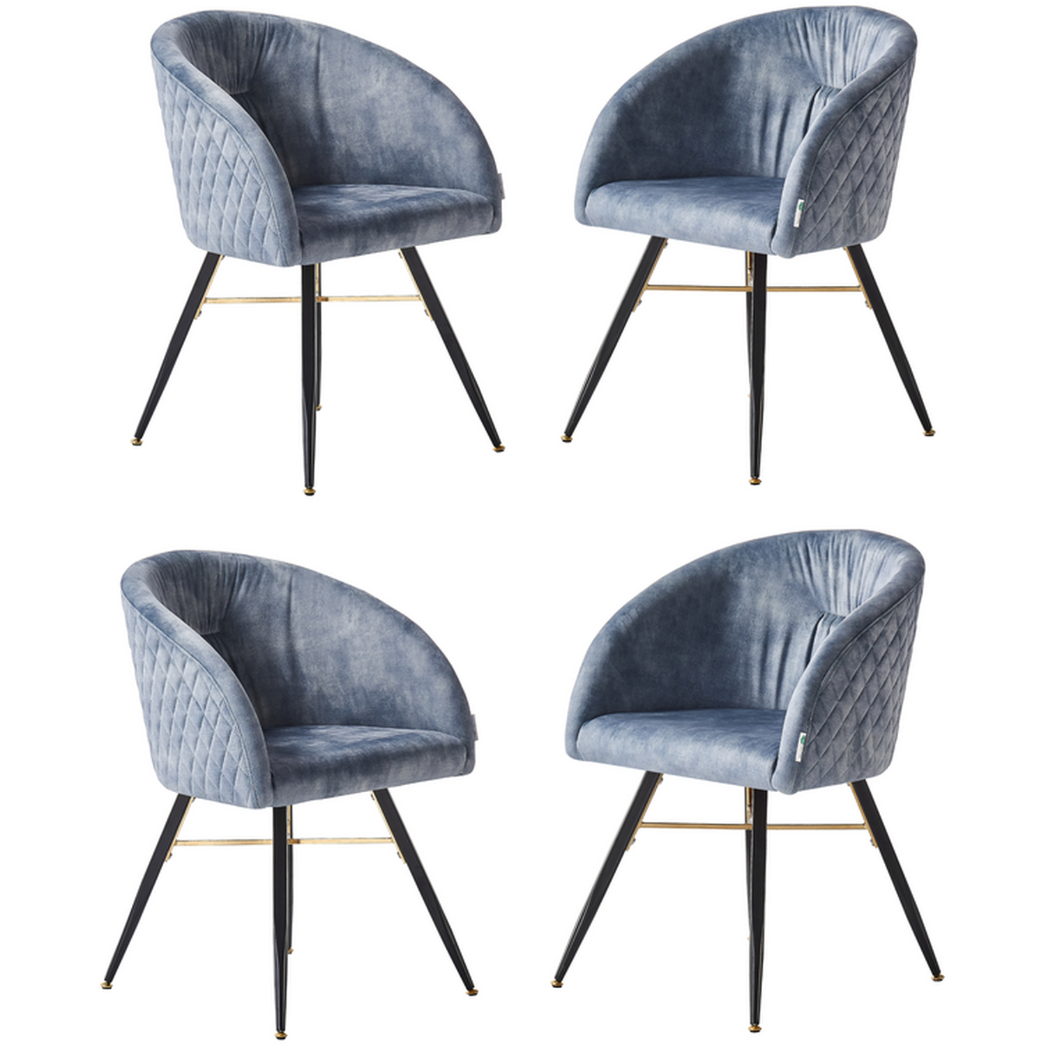 Life Interiors Unisex Grey Set Of 4 Vittorio Velvet Dining Chairs With Black Metal Legs, Quilted Design Modern Accent Chair In - Image 3