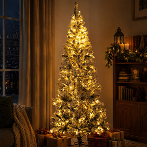 White / 7ft / 250 Snow Flocked Hinged Artificial Christmas Tree with Metal Stand shot 18163829