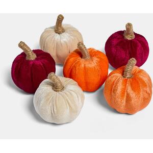 OHS Pack of 6 Decorative Velvet Pumpkins