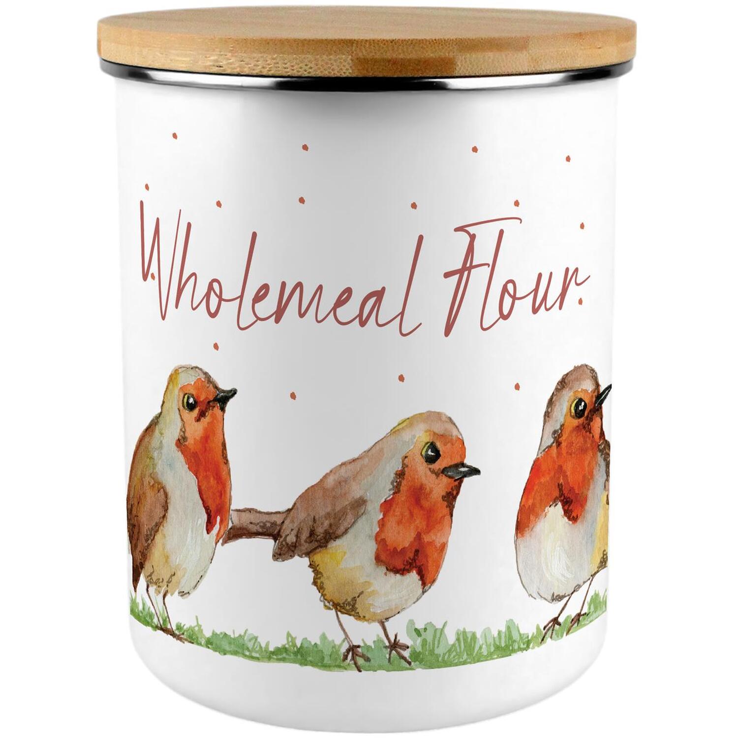 Large Wholemeal Flour Canister - Robins Birds Patterned Homeware Bird Lover Gift - Image 2