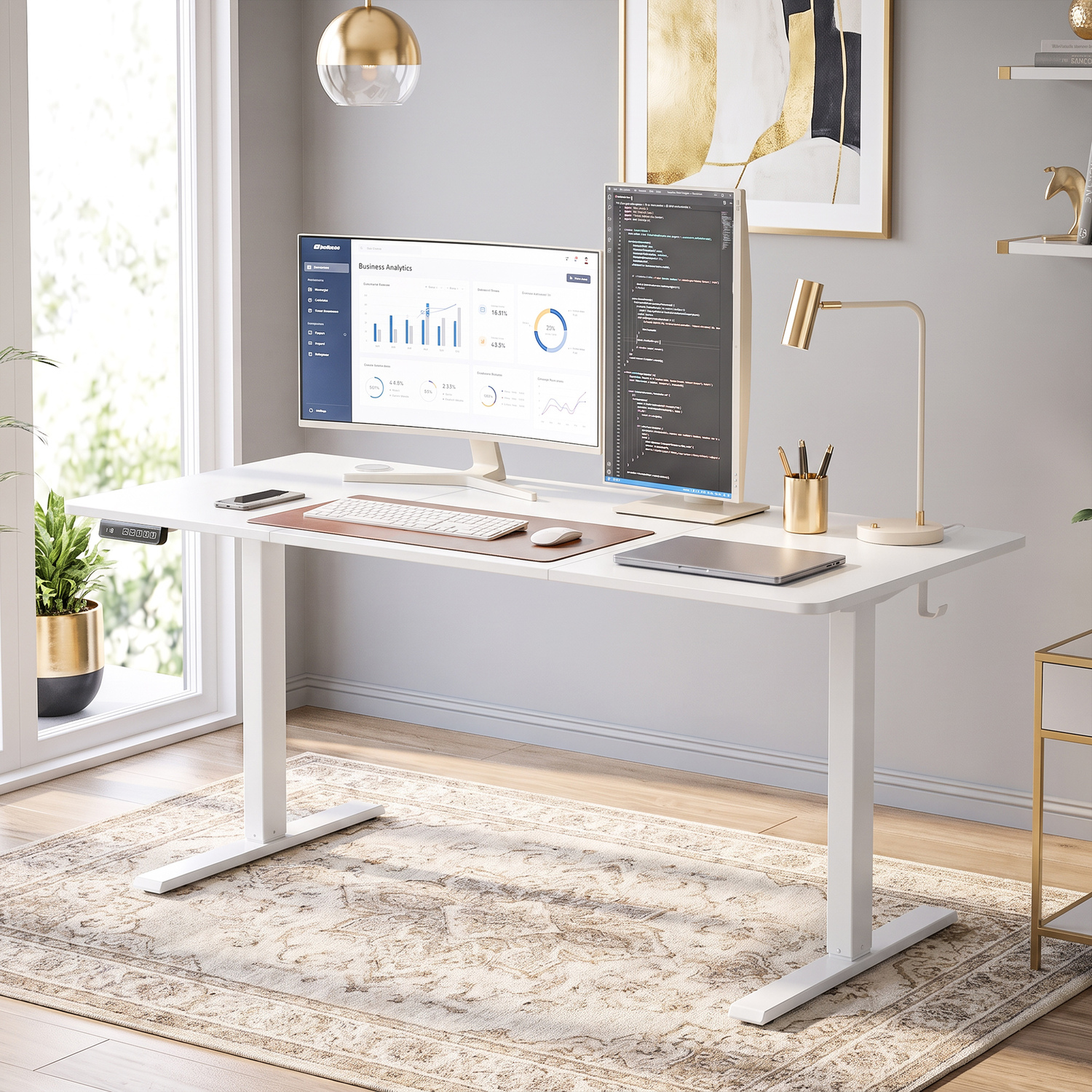 Homcom Standing Desk Memory Control Adjustable - White - Image 1