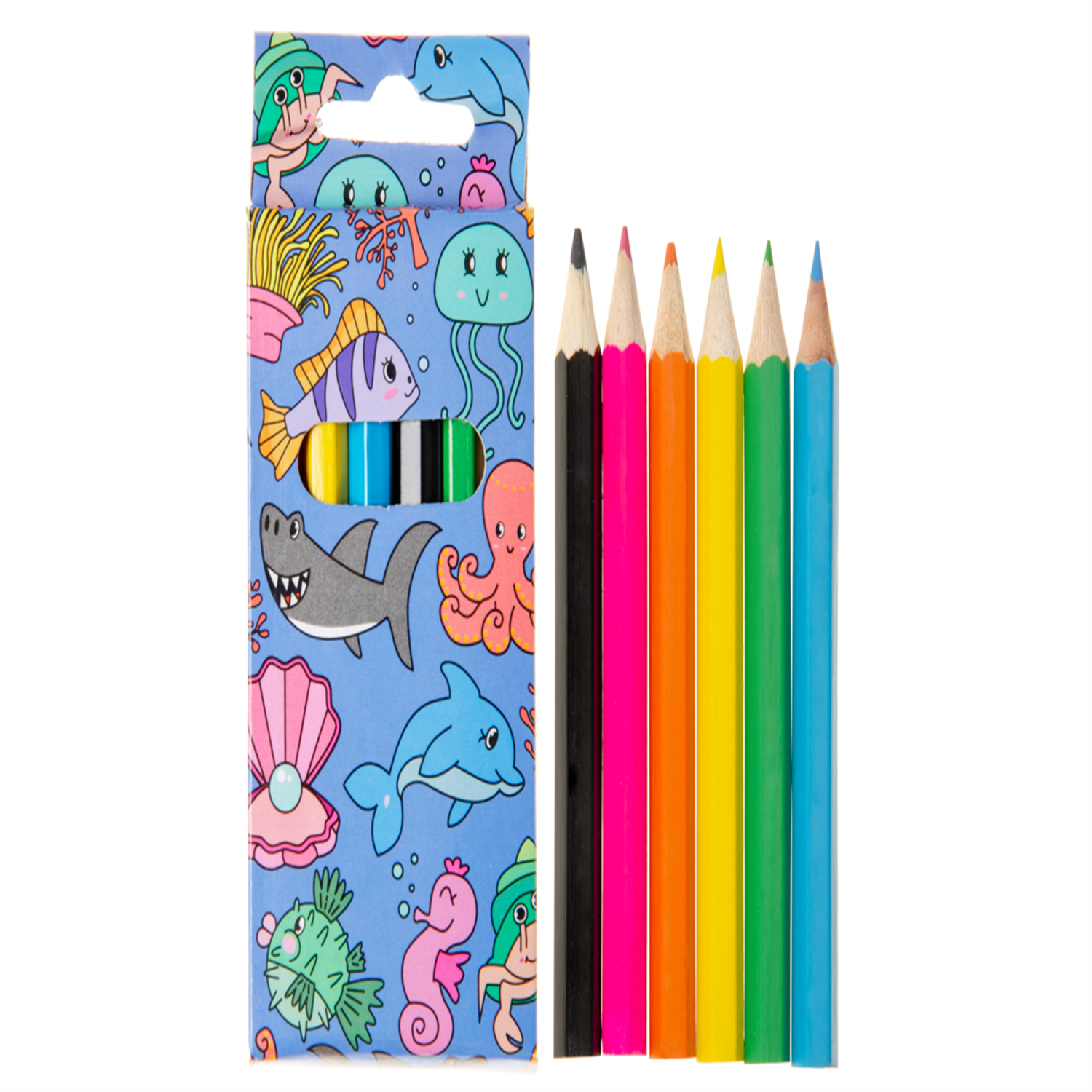 - 12 Pack Of 6 Pieces Sea Animals Colored Pencils 9Cm- Theme Party Bag Filller Gifts - Image 2