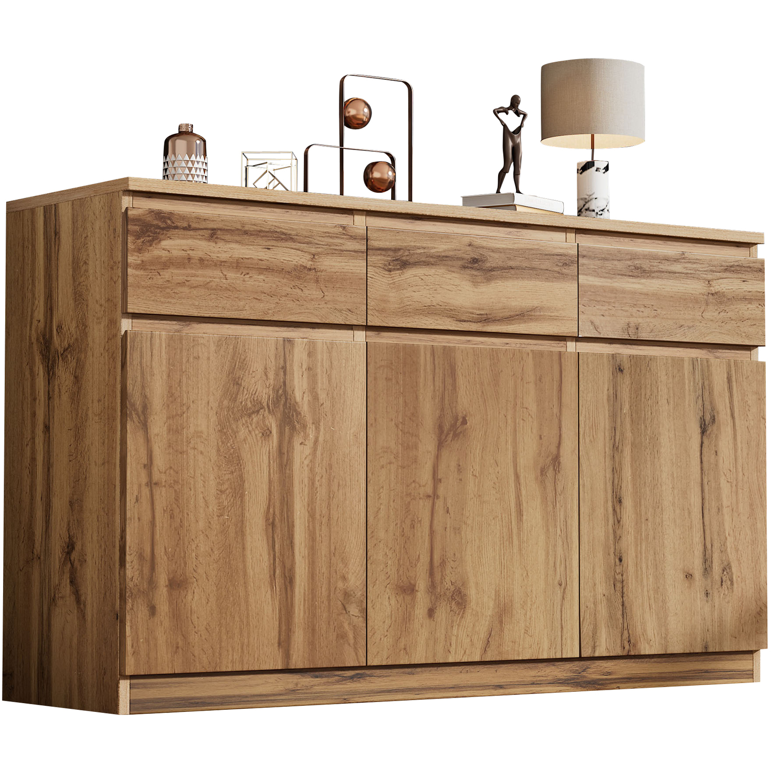 Aka Buffet Cabinet With 3 Drawers, 3 Doors And Adjustable Shelves, Oak - Oak
