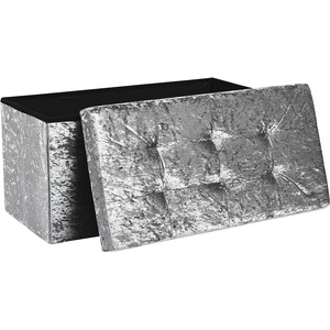 Storage Ottoman Padded Foldable Bench Chest with Lid, Silver Grey Velvet, Medium