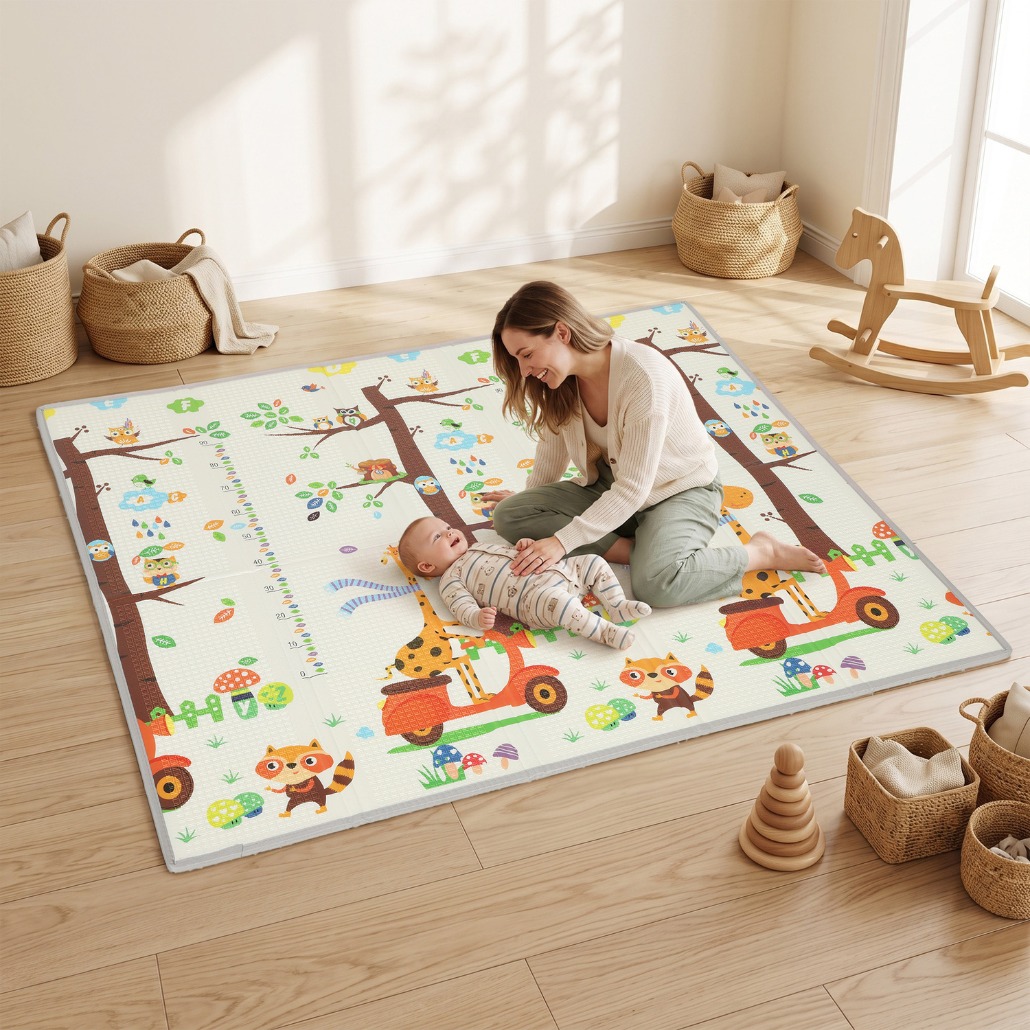 Aiyaplay Foldable Reversible Baby Play Mat 200 X 180 Cm, Tree & Forest - Image 3