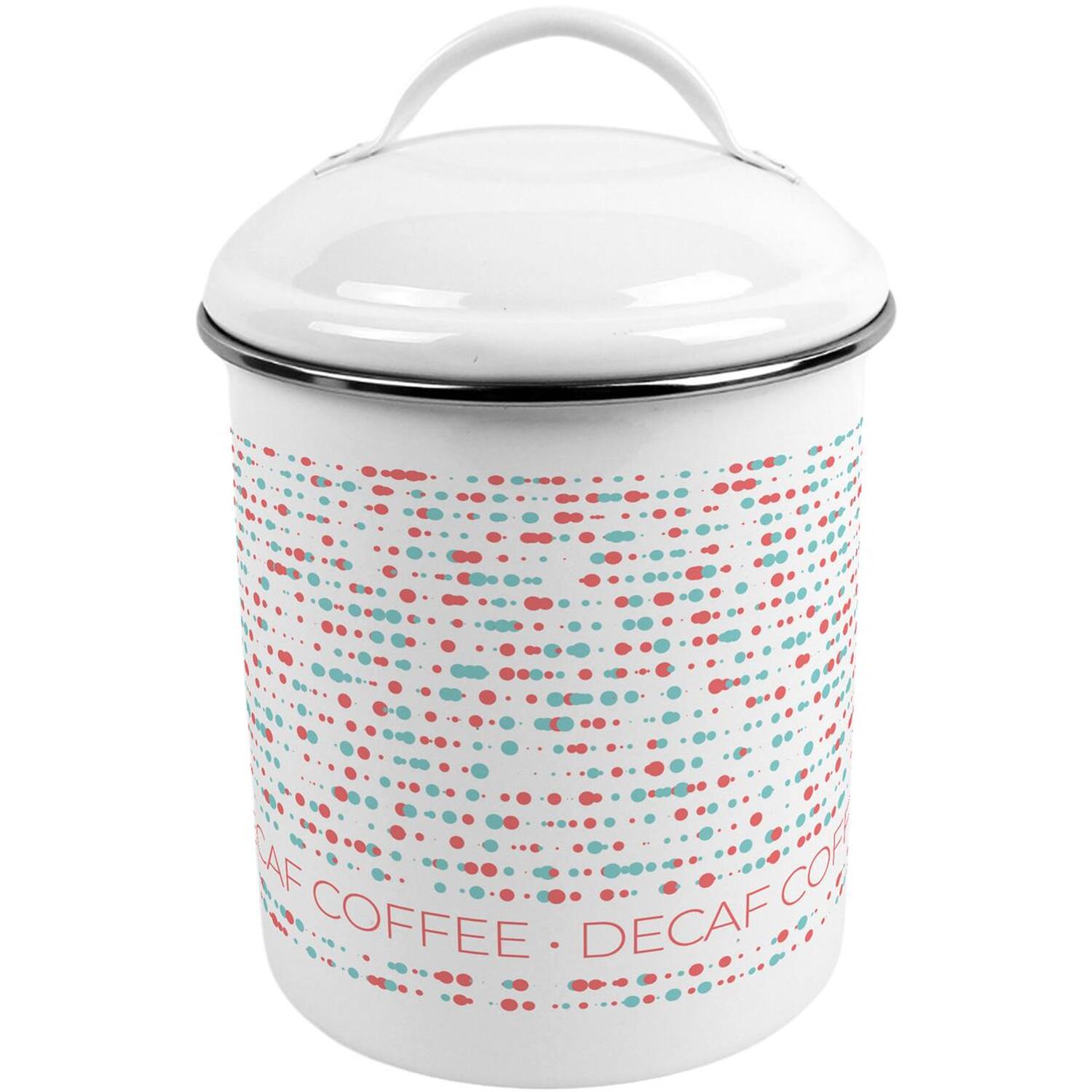 Retro Dots Decaf Coffee Canister - Medium Metal Kitchen Storage Tin with Handle - Image 2