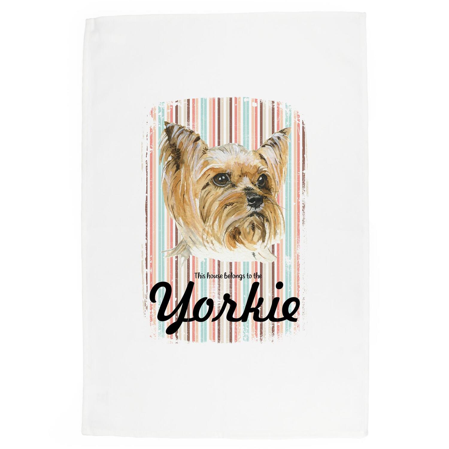 Purely Home Novelty Yorkie Large Kitchen Tea Towel Dish Cloth - White - Image 1