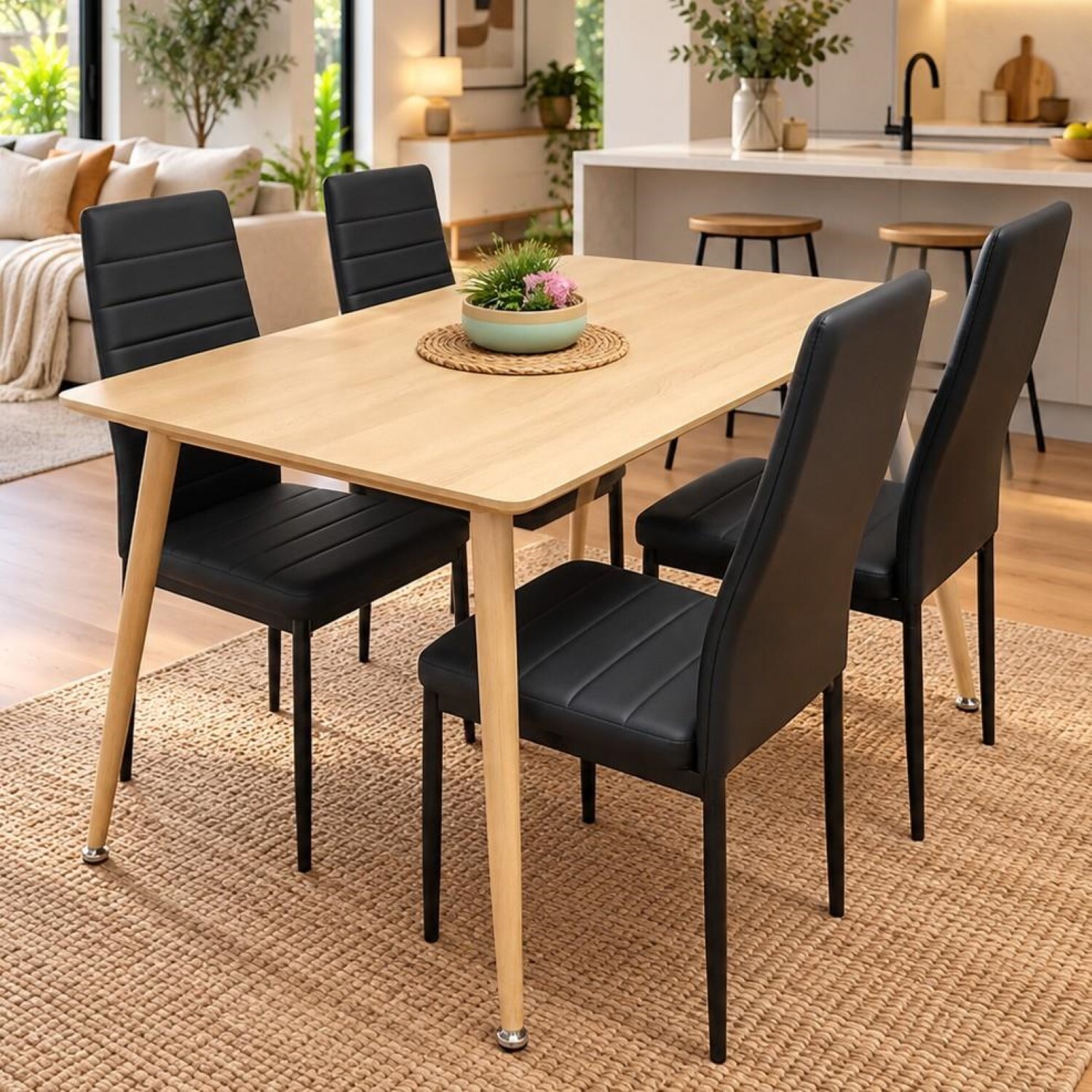 Kosy Koala 4 Seater Dining Set Faux Leather Black - Image 3