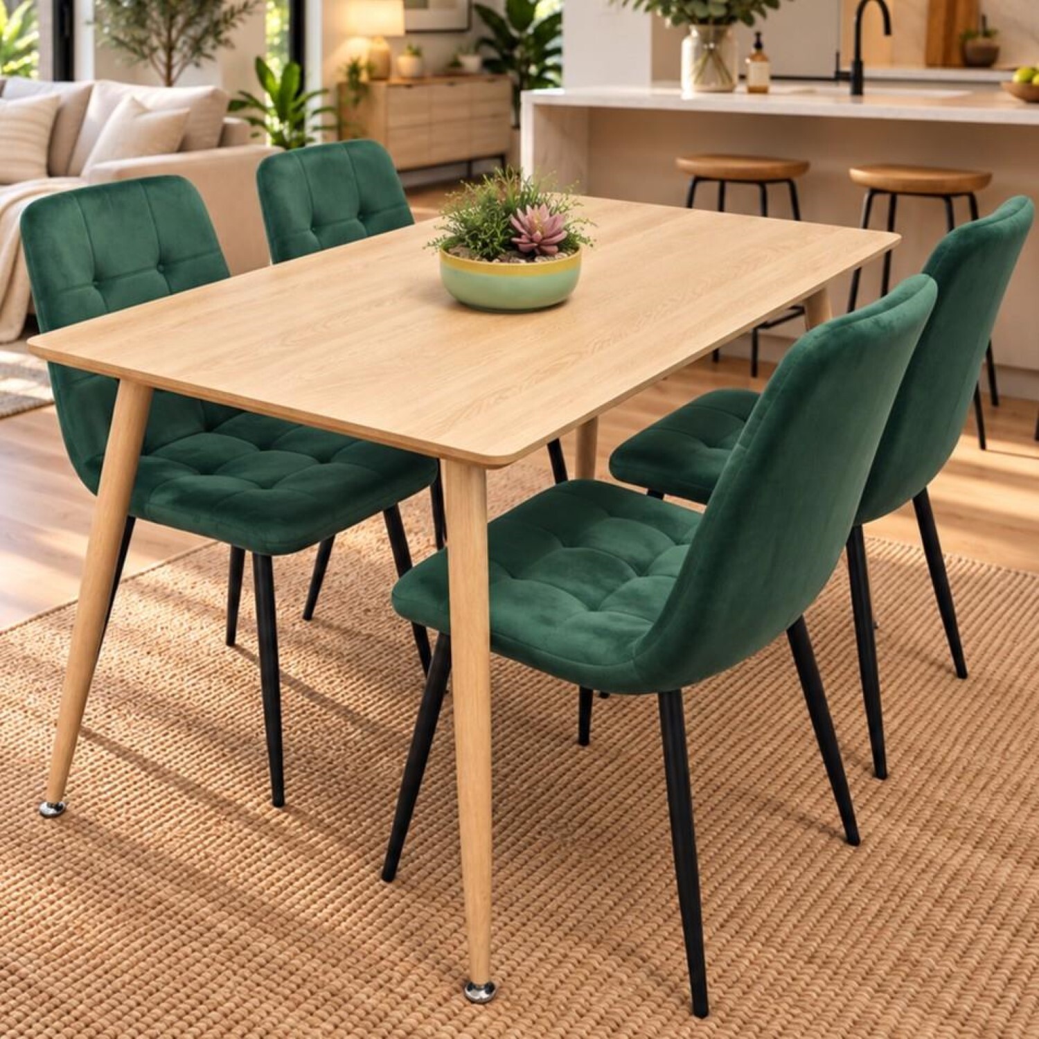 Kosy Koala - Dining Set - 4 Chairs - Green Velvet - Wood/Metal - Image 2