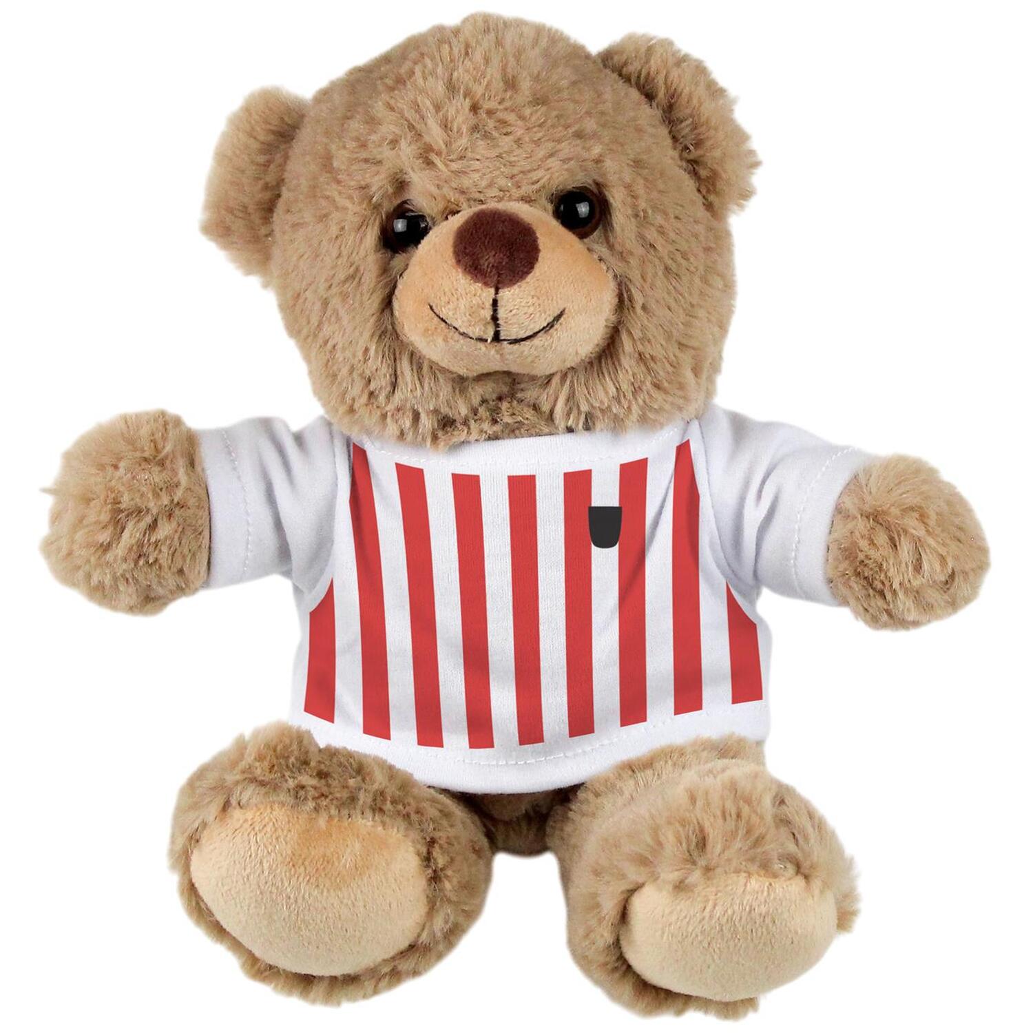 B&Q -  Football Kit Teddy BearSmall Plush Toy Gifts For Sports FansLight Brown Stuffed Animal With Printed Red And White T-Shirt - Image 3