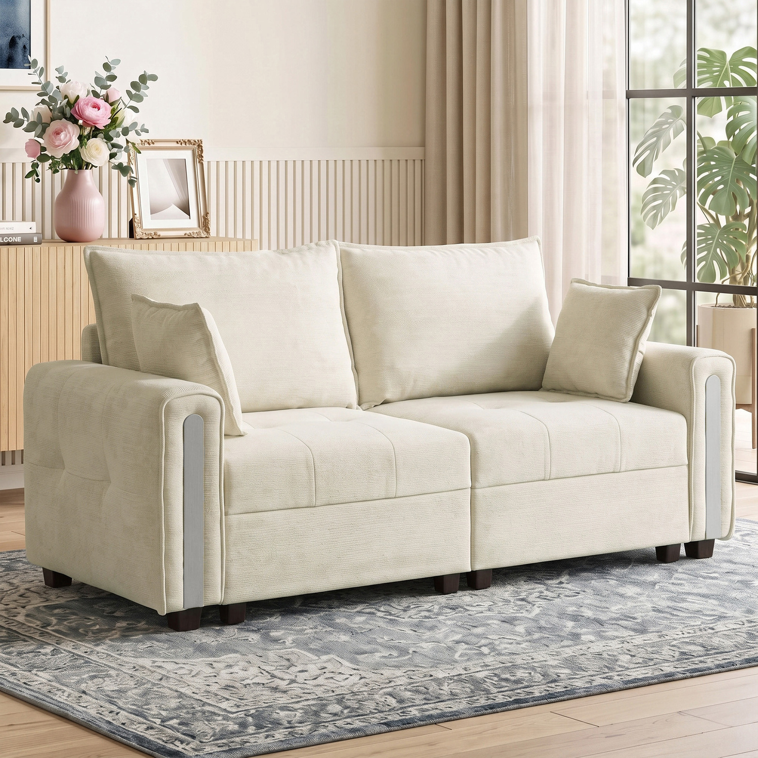 B&Q - 2 Seater Sofa With Lift-Up Storage168 Cm Velvet CouchBeige - Image 2