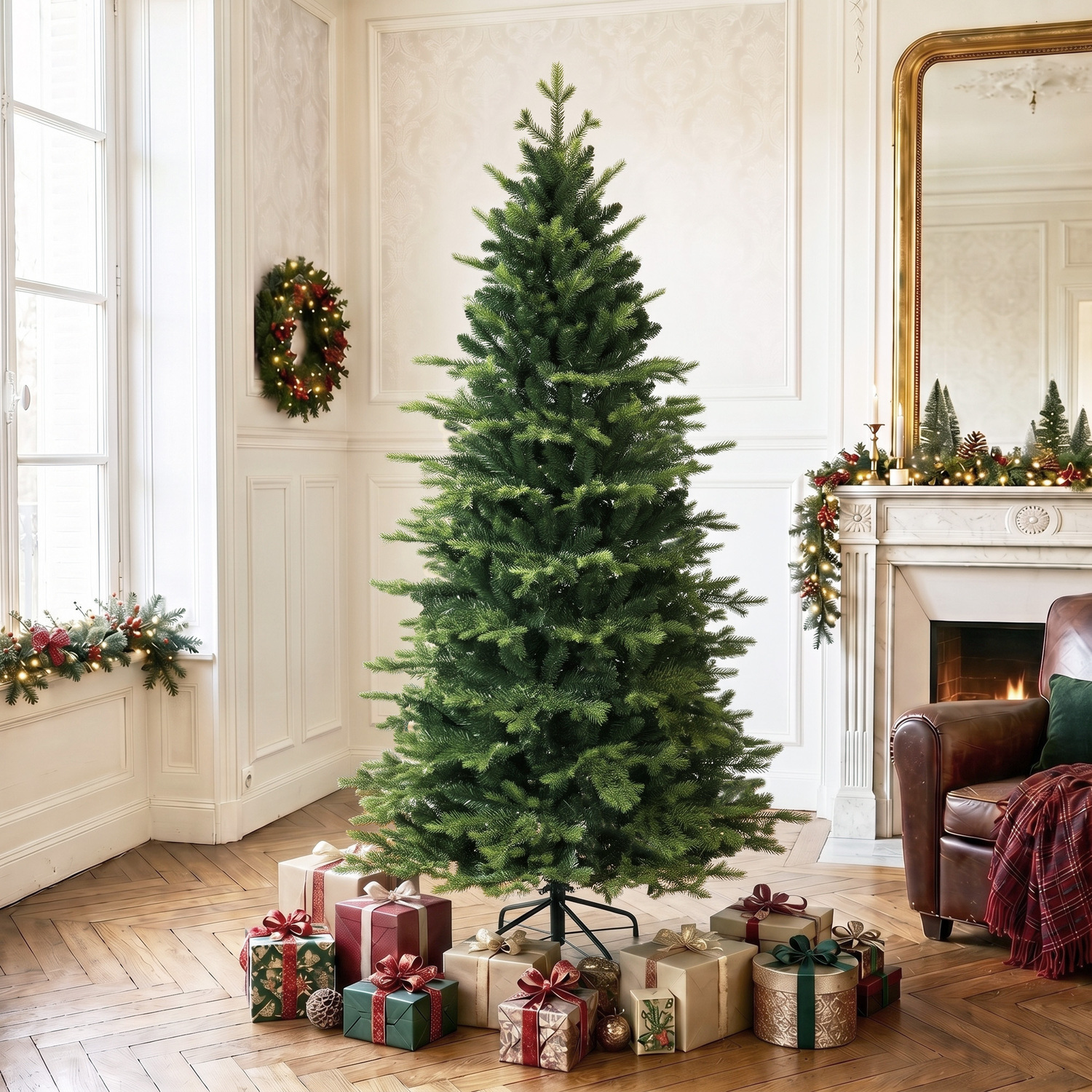 Homcom Geneva Fir Hinged Xmas Tree With 1610 Branch Tips, Green, Green - Image 5
