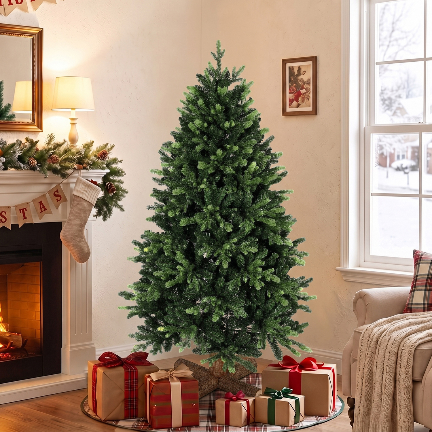 Homcom Green Artificial Christmas Tree, Hinged Xmas Tree With 1620 Pe & Pvc Branch Tips, 5Ft, - Image 7