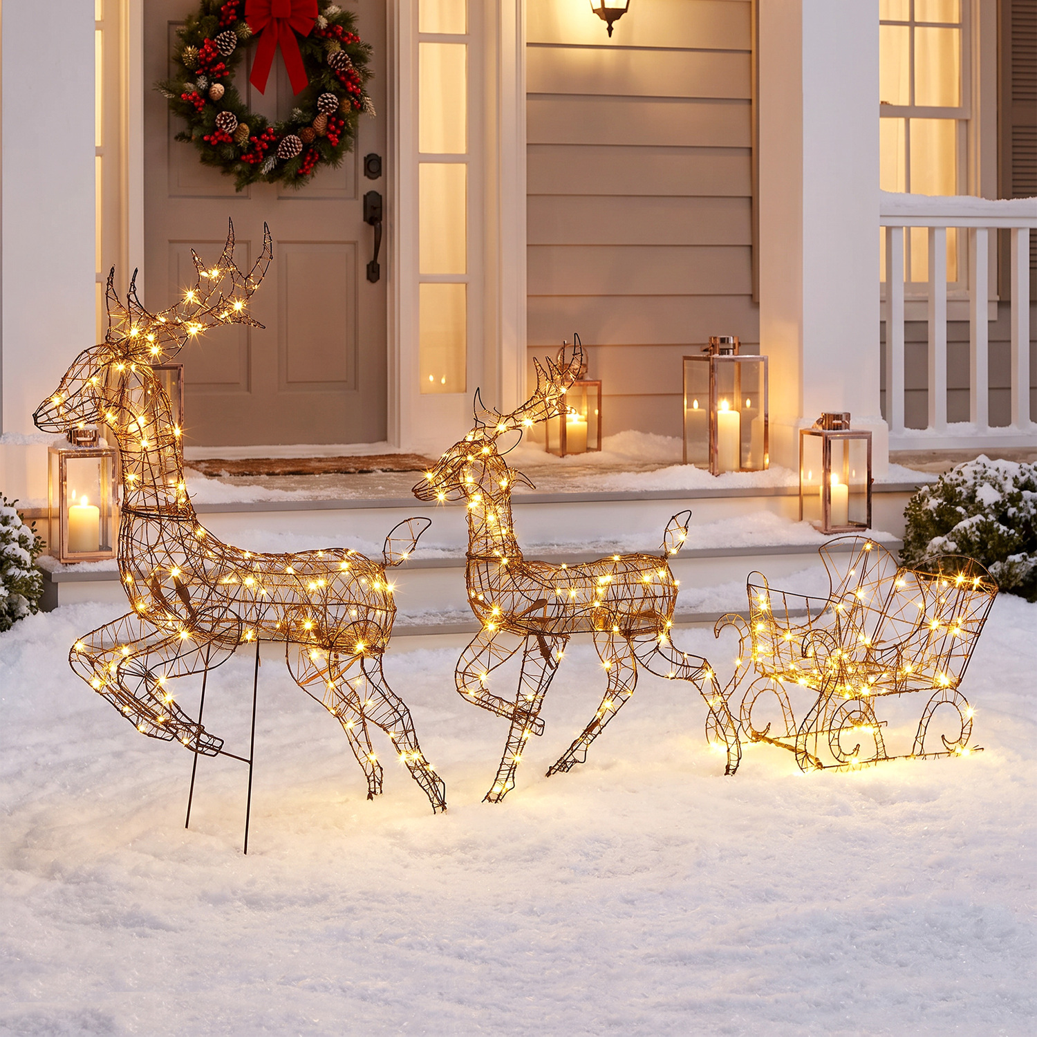 Outsunny 3-Piece Christmas Lighted Reindeer And Sleigh Set For Outdoor - Image 5