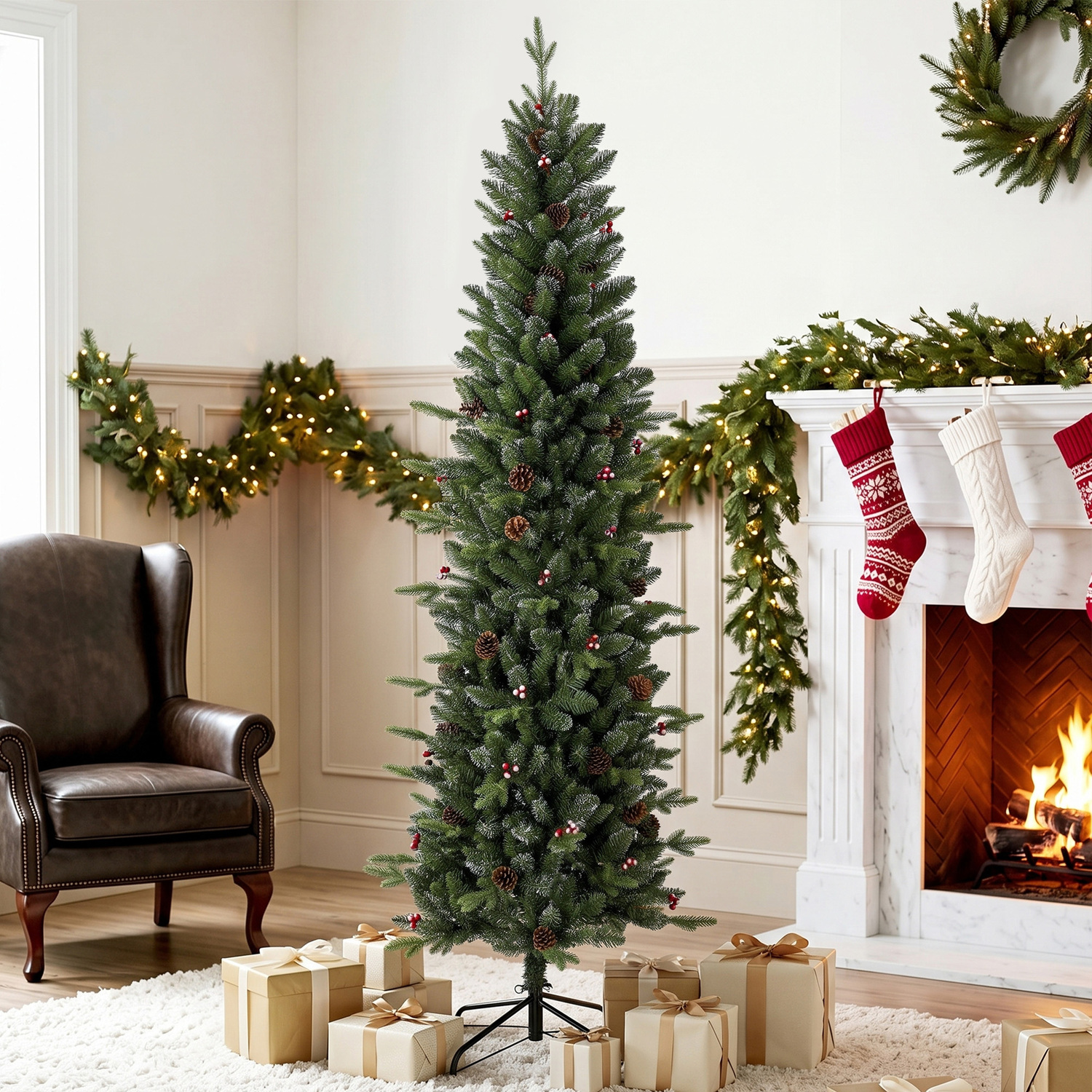 Homcom Green Slim Gracious Pine Xmas Tree, 7Ft/210Cm Artificial Christmas Tree With 904 Branch Tips, Foldable Steel Stand, - Image 5