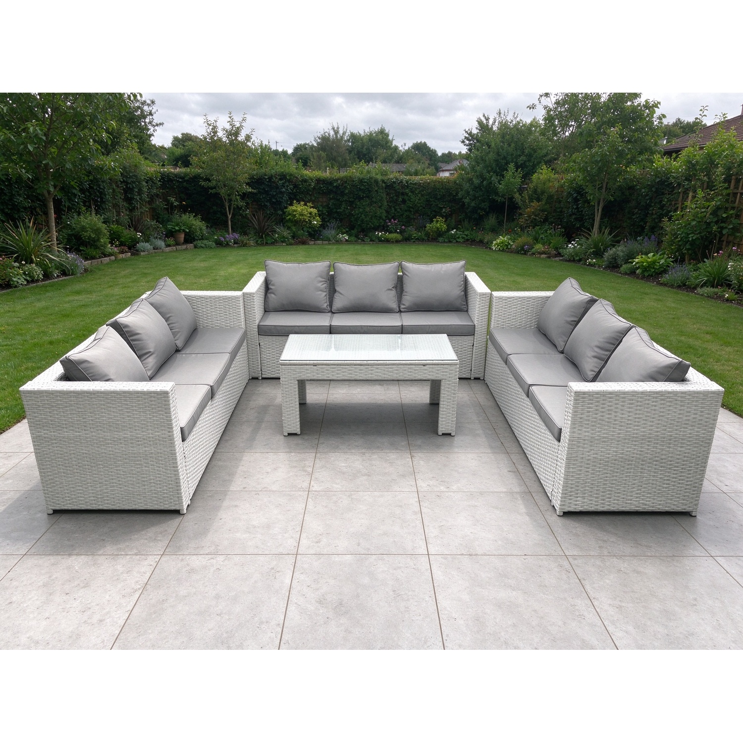 Rackhams Light/Grey Rattan Garden Outdoor Furniture Set 9 Seater Garden Sofa Oblong Coffee Table Set Mixed - Image 2