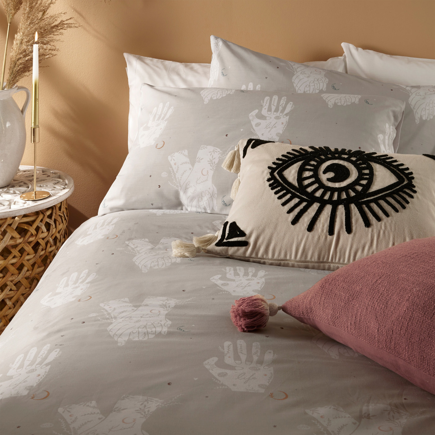 Printed Positivity Duvet Cover Set - Grey Double