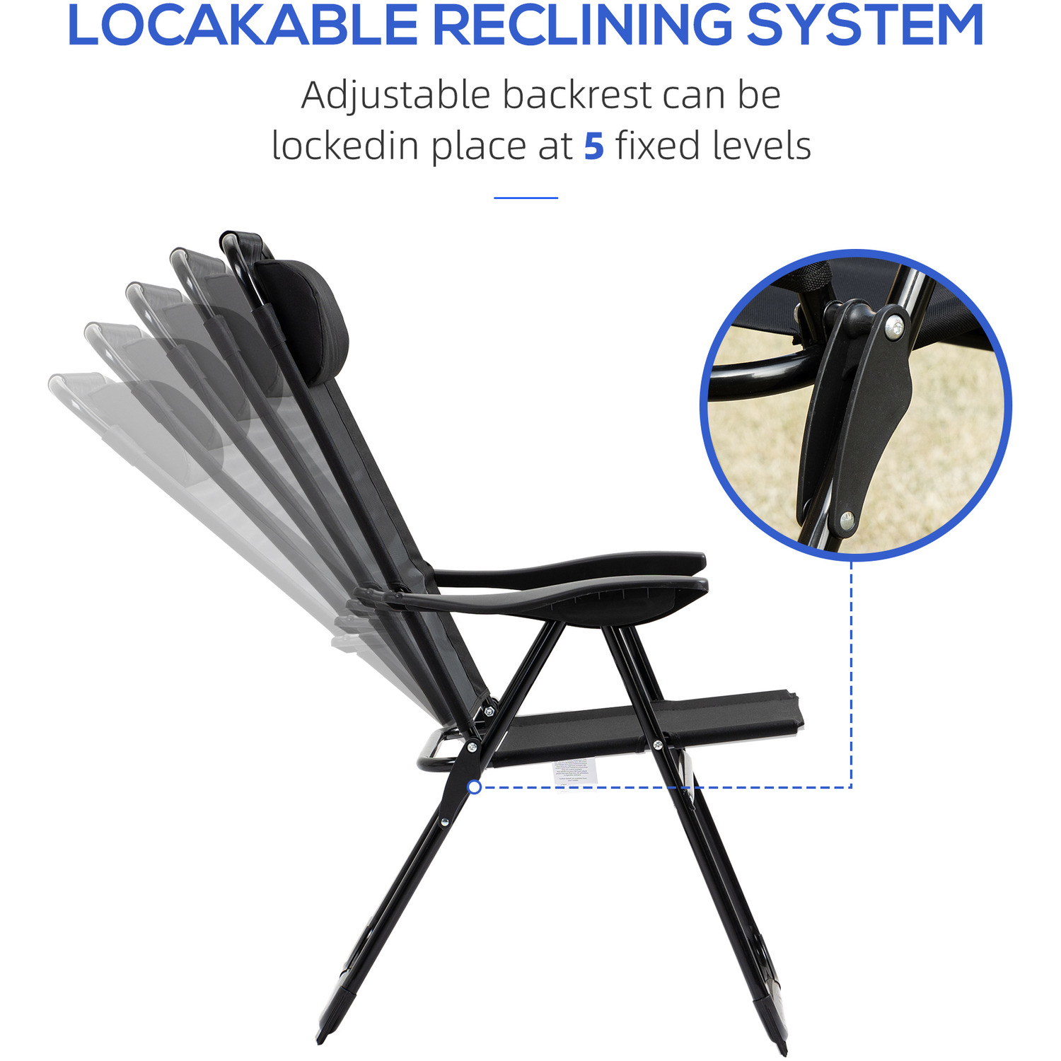 Outsunny Set Of 2 Portable Folding Recliner - Black