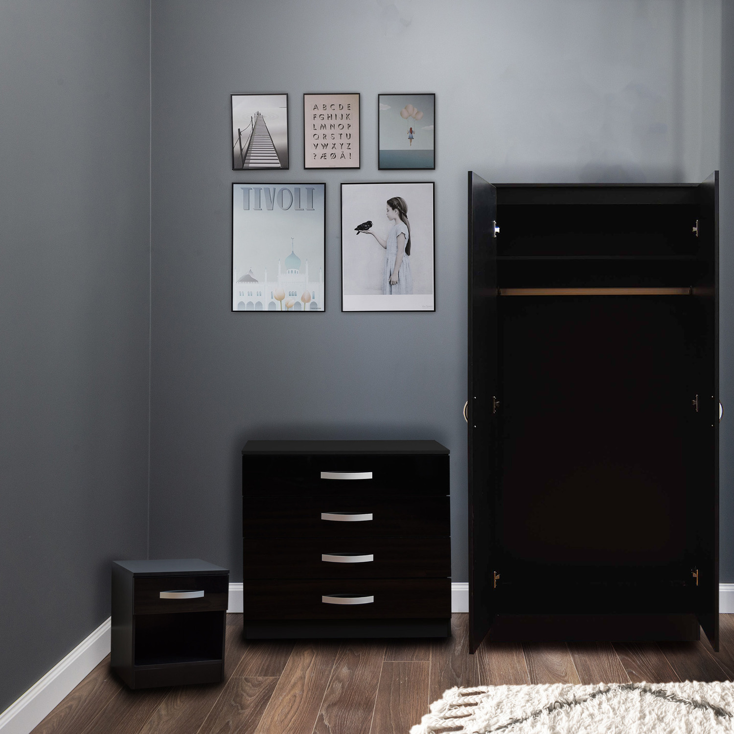Hulio Trio Bedroom Set - Black Mdf 47cm
