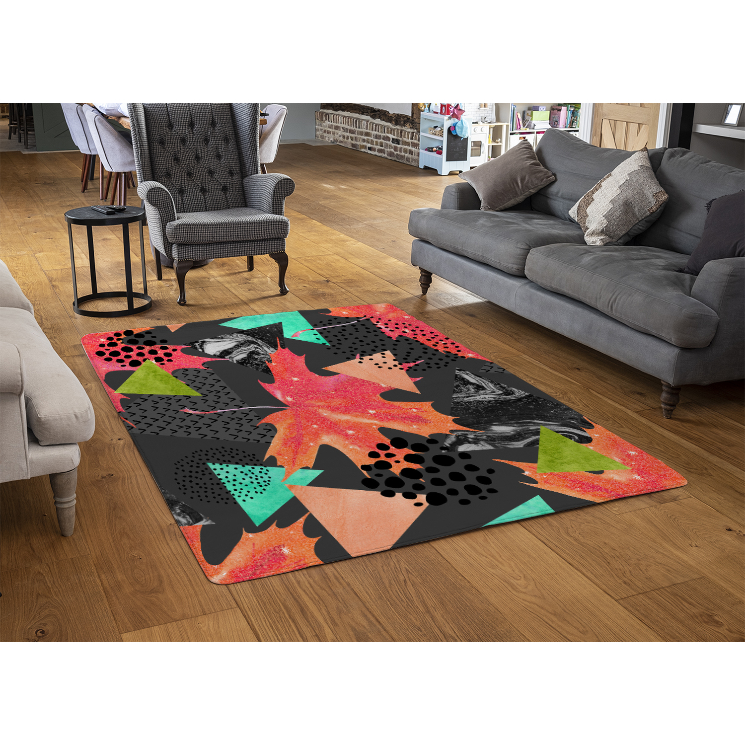 Maple Leaf Geometrics Rug - Red / 150cm thumbnail
