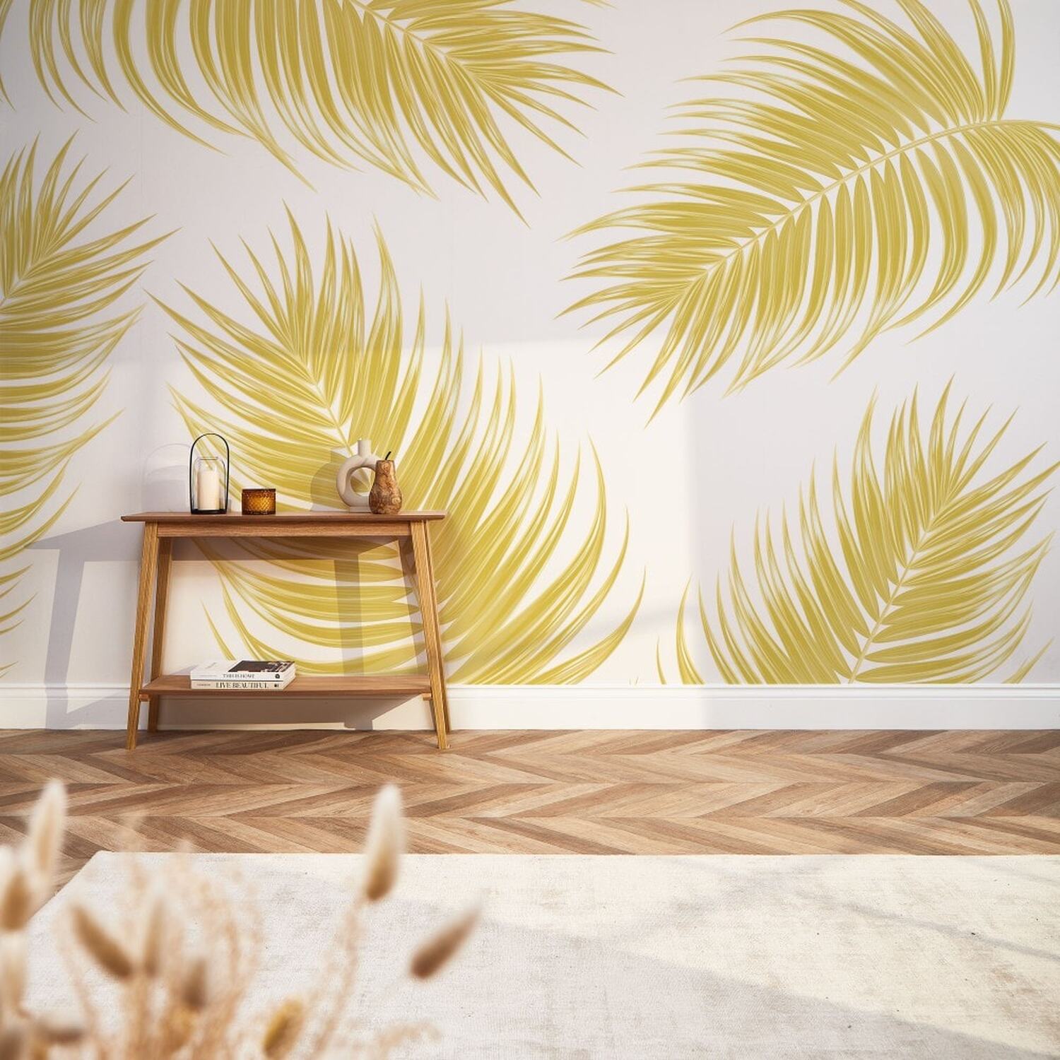 Paradise Palm Fronds Mural - Golden Yellow