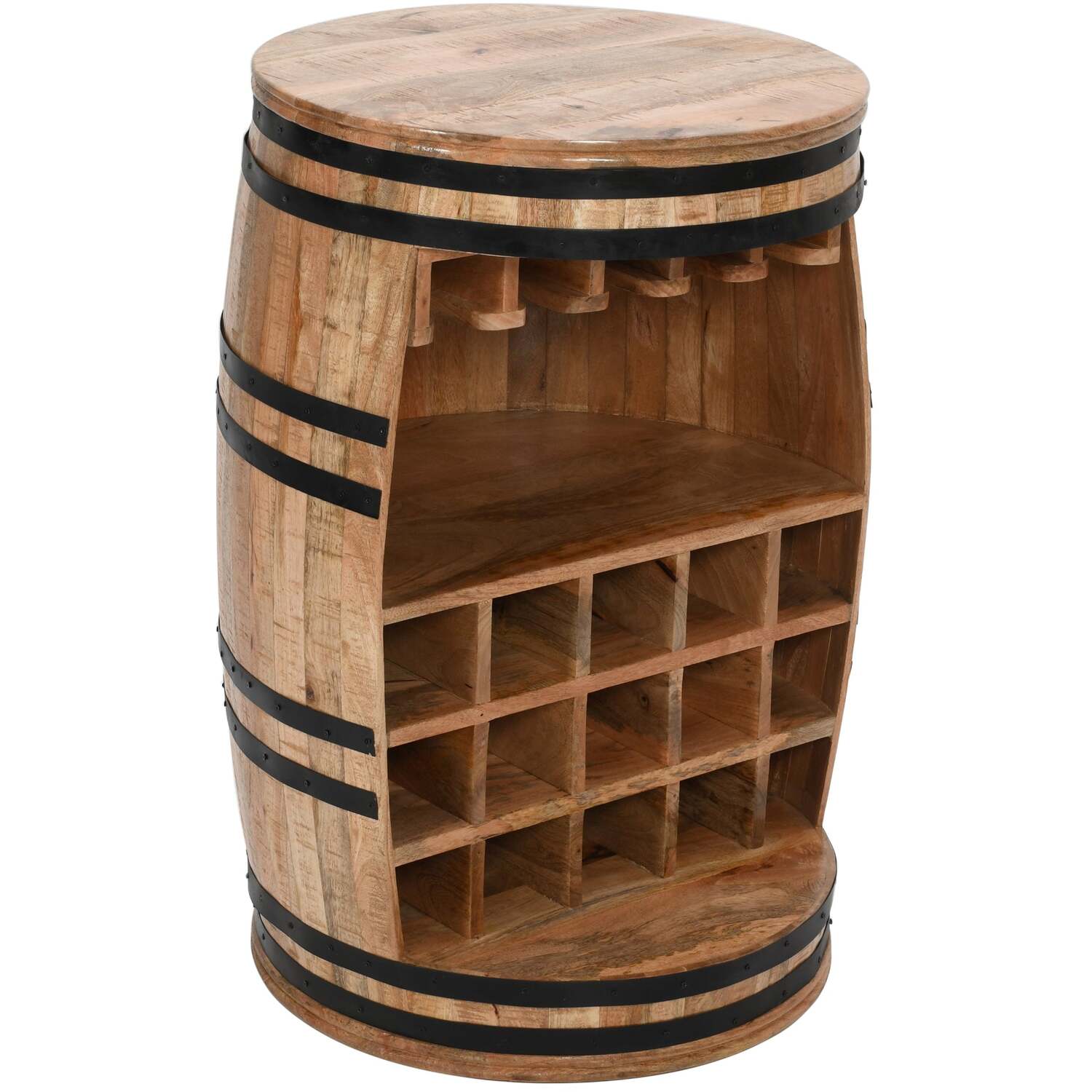 Natural Solid Dark Mango Wood Barrel Wine Sideboard - Brown