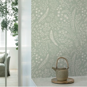 Grandeco Astrid Embroidery Stitch Foliage Trail Wallpaper, Sage Green