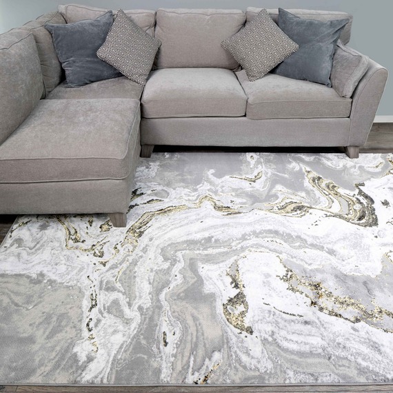 Metallic Distressed Marble Effect Area Rug