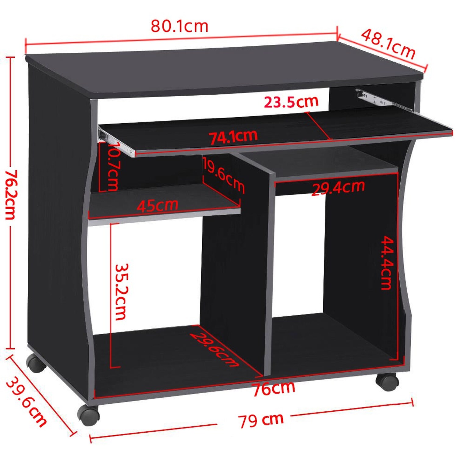 Space Saver Computer Desk With Wheels - Black