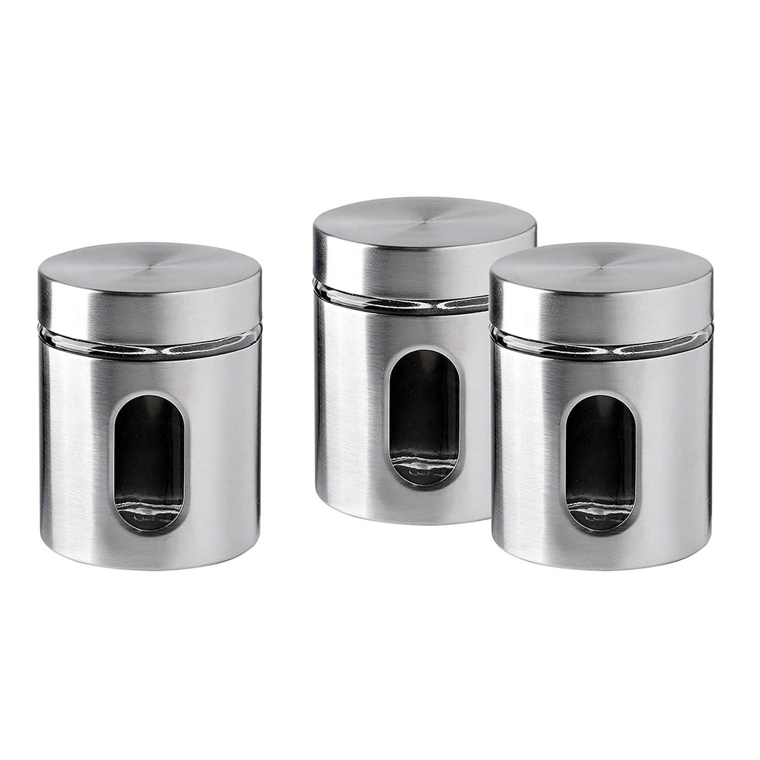 Image of 3 Silver Storage Canisters With Glass&hellip;