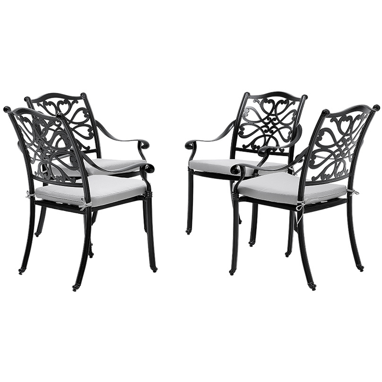 Set Of 4 Outdoor Cutout Garden Chairs With Cushions - Black