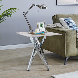 Leonardo Side Table Glass Marble Top Silver Legs