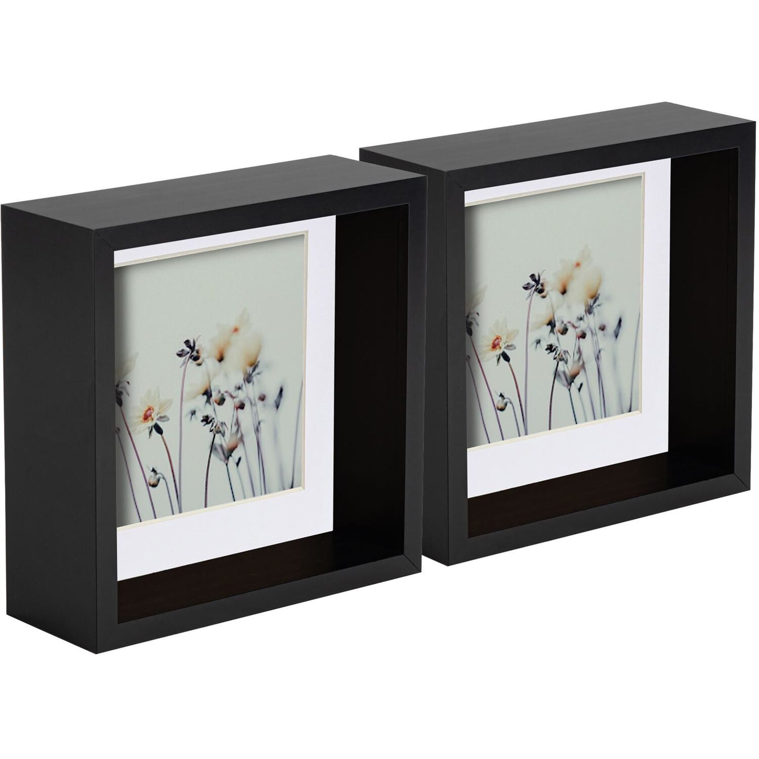 3D Deep Box Photo Frames - 6 x 6" with 4 x 4" Mount - BlackWhite - Black